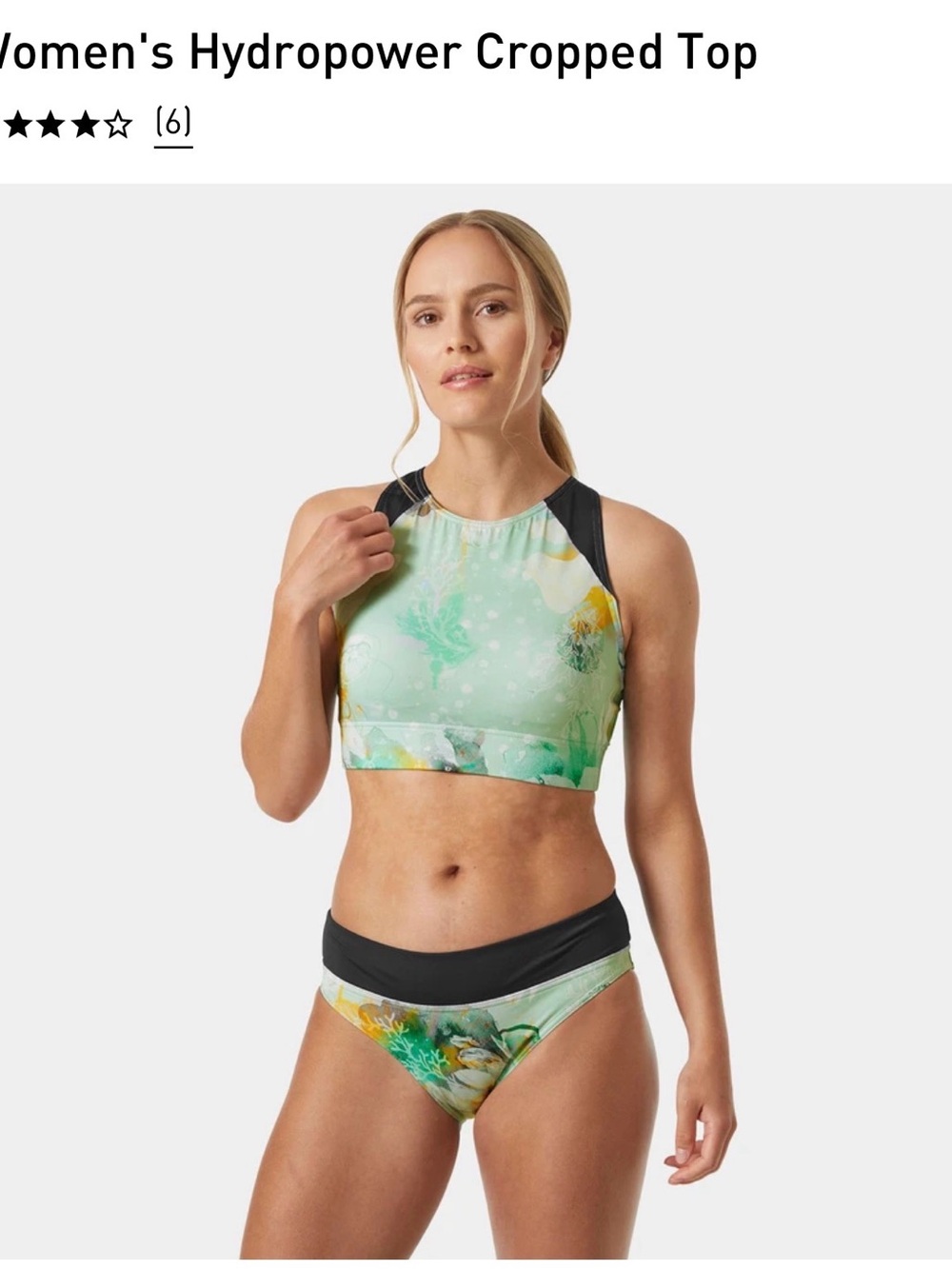 Helly Hansen Mint Green Floral High-Neck Crop Top with Black Accents